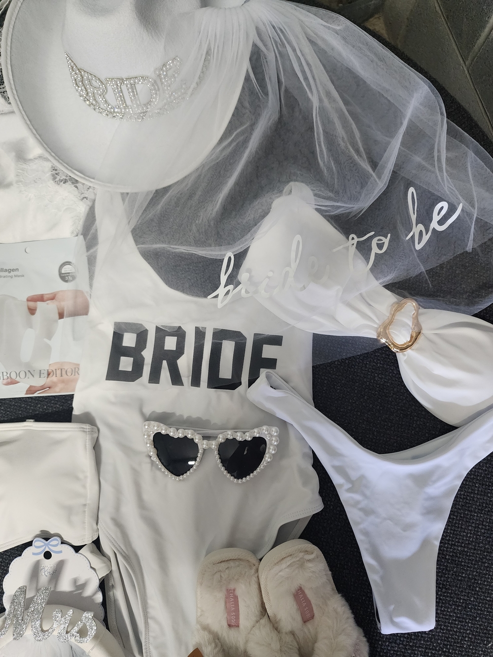 White 'BRIDE' Swimsuit & Bridal Accessories Set
